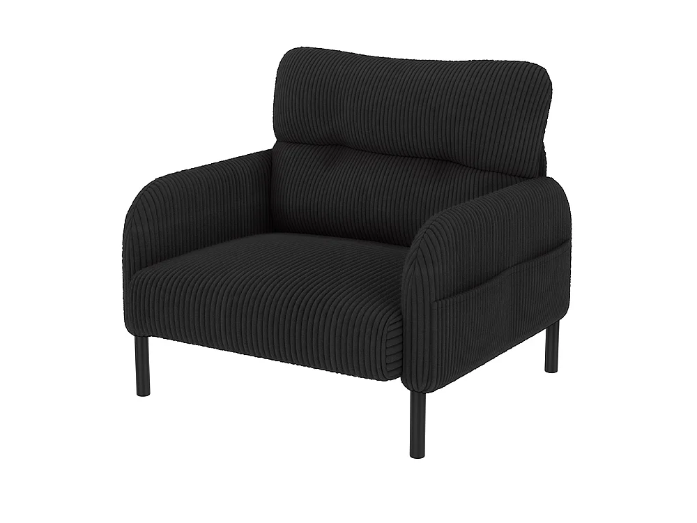 Fauteuil velours confortable accoudoirs poches latérales structure solide multipièce salon chambre bureau noir