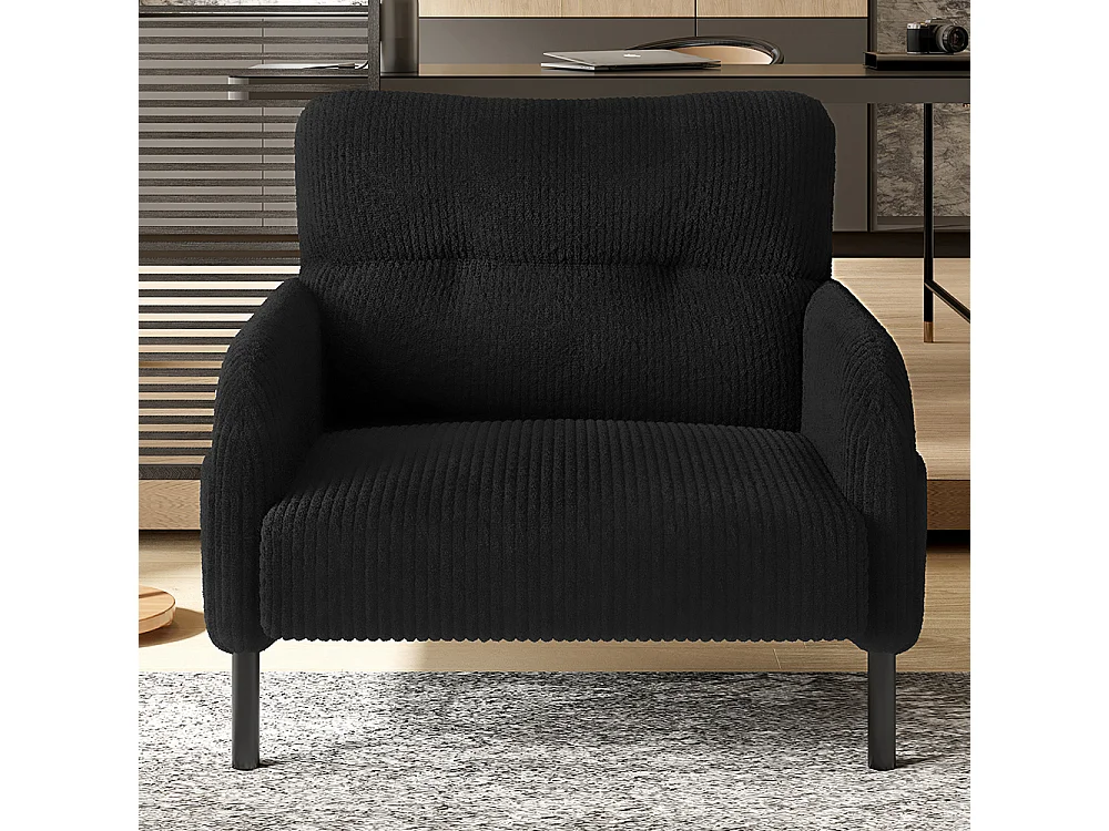 Fauteuil velours confortable accoudoirs poches latérales structure solide multipièce salon chambre bureau noir