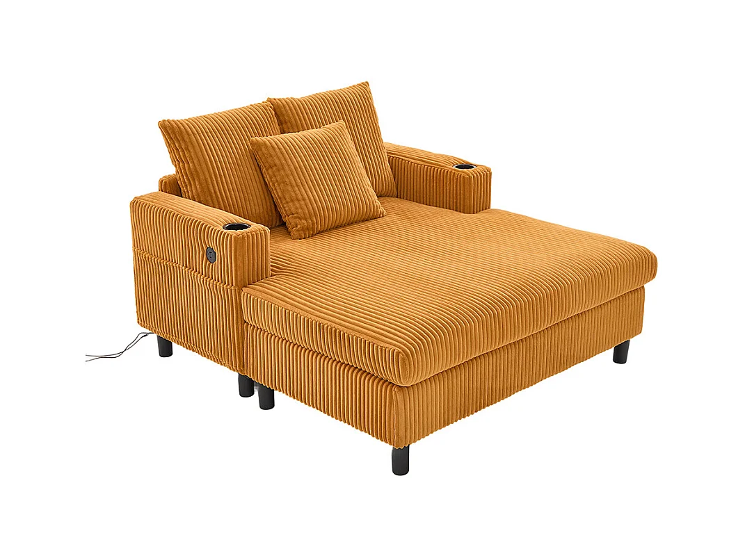 Fauteuil longue généreux moelleux porte-gobelets ports USB éclairage LED intégré salon chambre véranda jaune moutarde