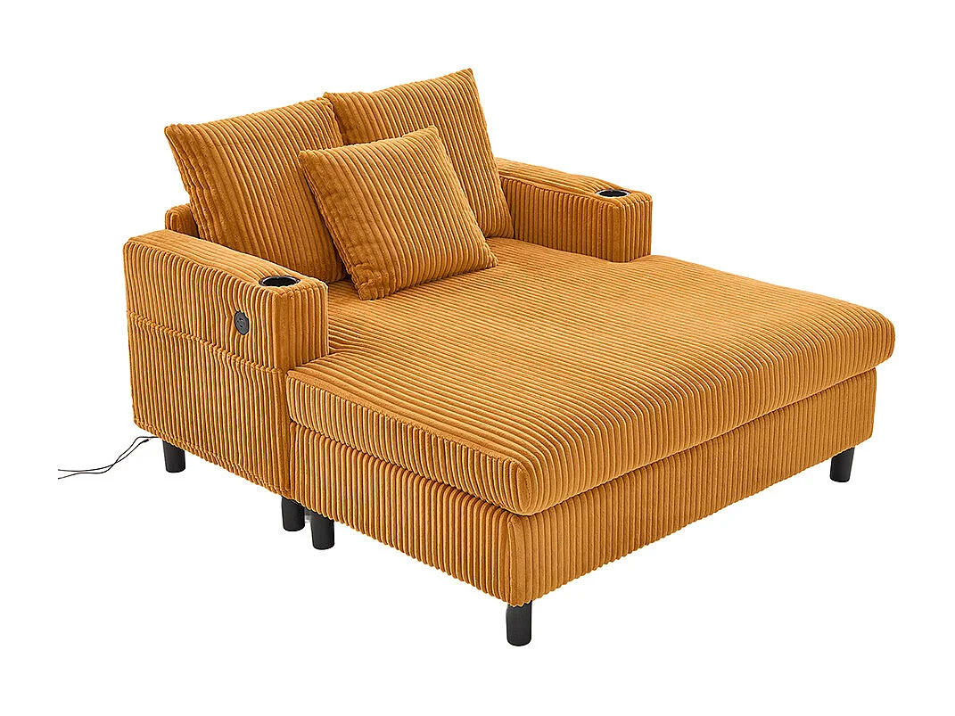 Lange zachte fauteuil met bekerhouders USB-poorten en geïntegreerde LED-verlichting voor de woonkamer of veranda mosterdgeel