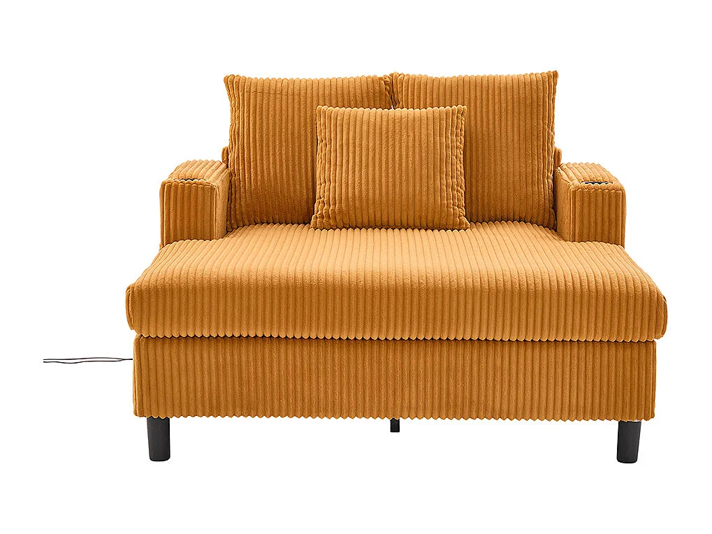 Lange zachte fauteuil met bekerhouders USB-poorten en geïntegreerde LED-verlichting voor de woonkamer of veranda mosterdgeel