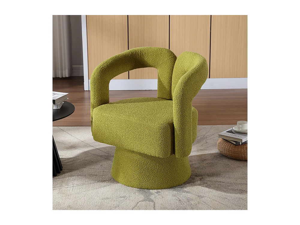 Fauteuil d'appoint pivotant 360° rond large rembourrage tissu moelleux couleur vert olive multipièce