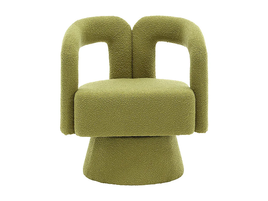 Fauteuil d'appoint pivotant 360° rond large rembourrage tissu moelleux couleur vert olive multipièce