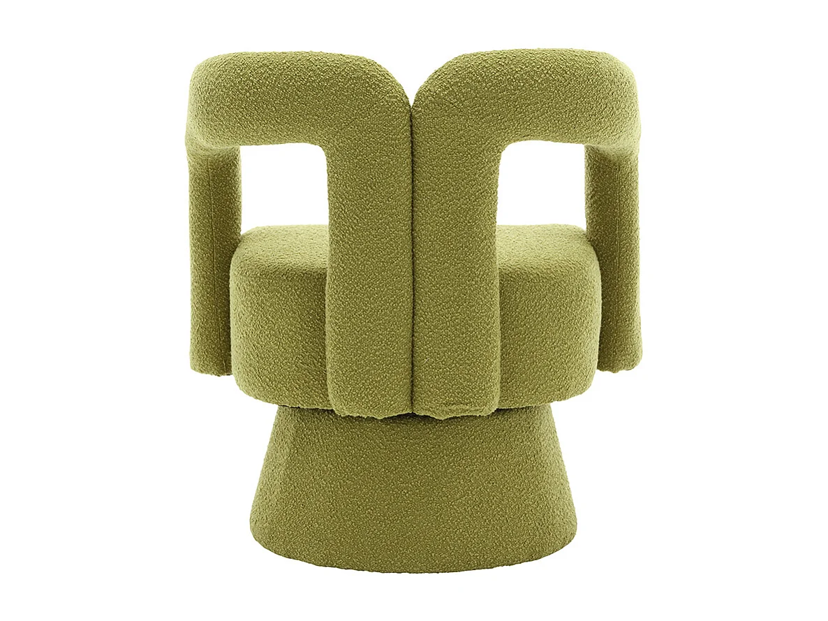 Fauteuil d'appoint pivotant 360° rond large rembourrage tissu moelleux couleur vert olive multipièce