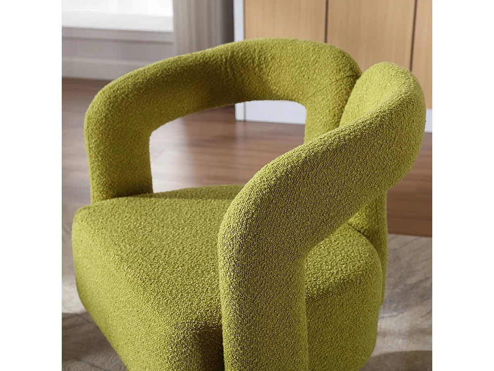Fauteuil d'appoint pivotant 360° rond large rembourrage tissu moelleux couleur vert olive multipièce
