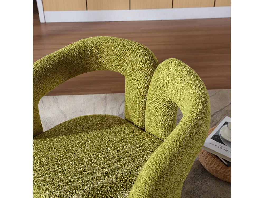 Fauteuil d'appoint pivotant 360° rond large rembourrage tissu moelleux couleur vert olive multipièce