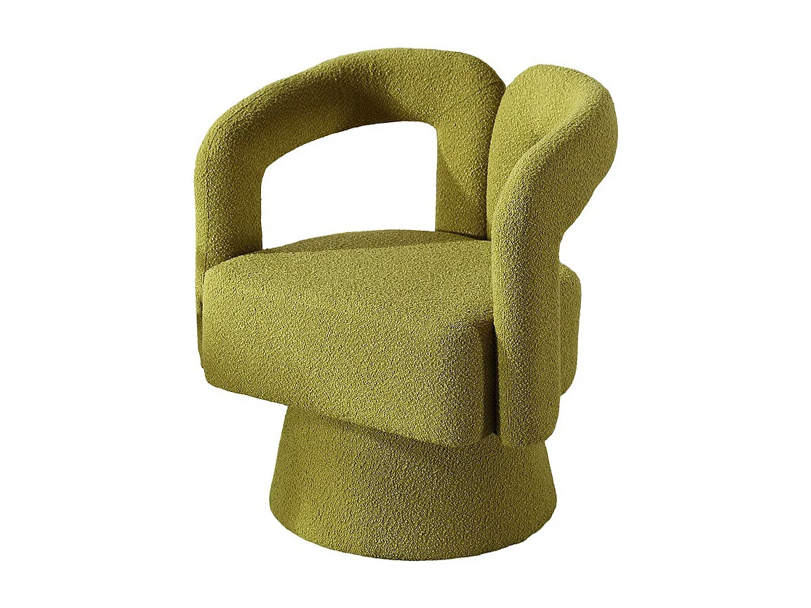 Fauteuil d'appoint pivotant 360° rond large rembourrage tissu moelleux couleur vert olive multipièce
