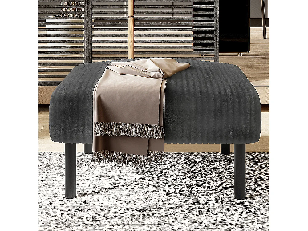 Tabouret haut de gamme velours côtelé structure métallique confort ultime polyvalent repose-pieds pouf table montage rapide gris