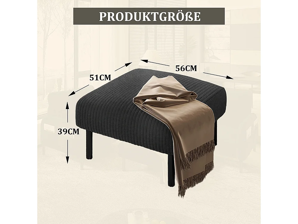 Tabouret haut de gamme velours côtelé structure métallique confort ultime polyvalent repose-pieds pouf table montage rapide gris