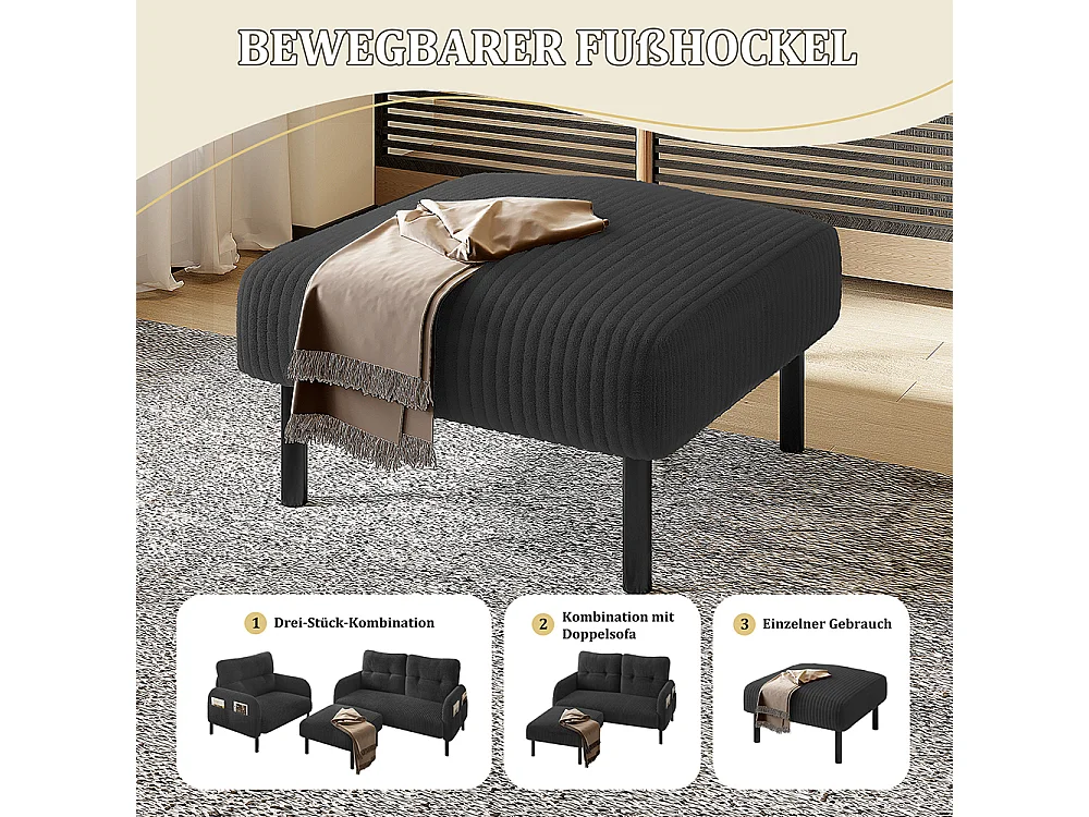 Hoogwaardige barkruk corduroy metalen frame ultiem comfort veelzijdig voetsteun poef tafel snelle montage grijs