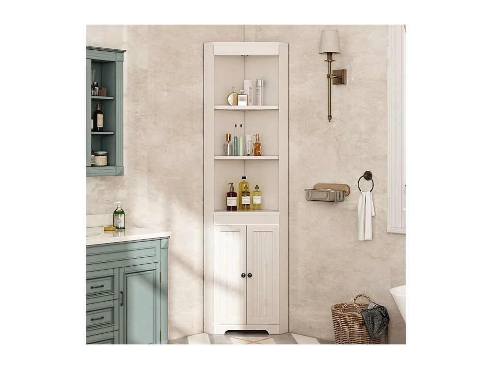 Colonne salle de bain portes battantes résistantes à l'humidité étagères coulissantes blanc