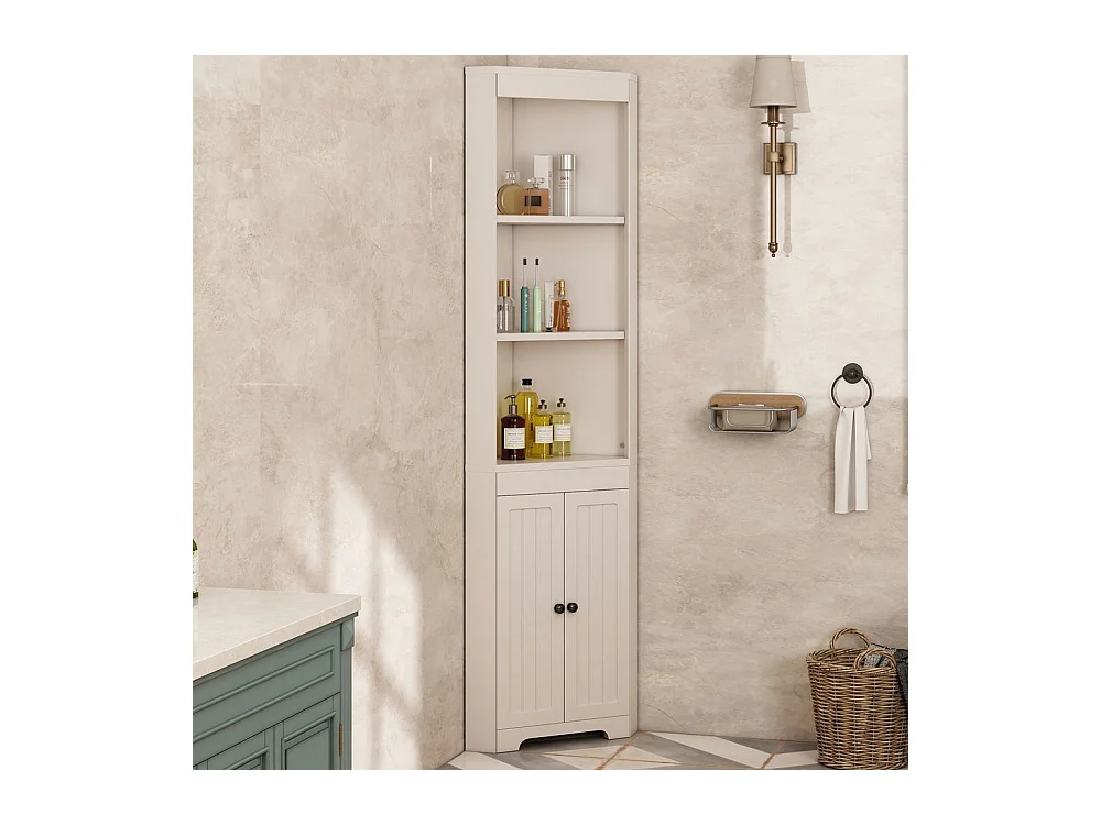 Colonne salle de bain portes battantes résistantes à l'humidité étagères coulissantes blanc