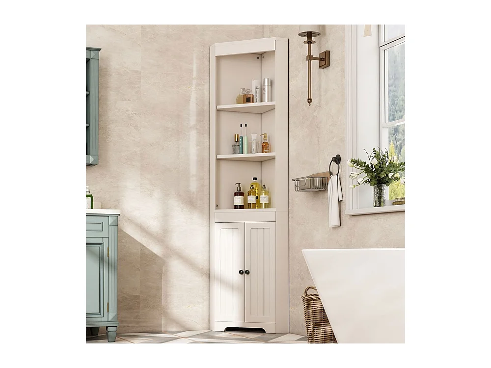 Colonne salle de bain portes battantes résistantes à l'humidité étagères coulissantes blanc