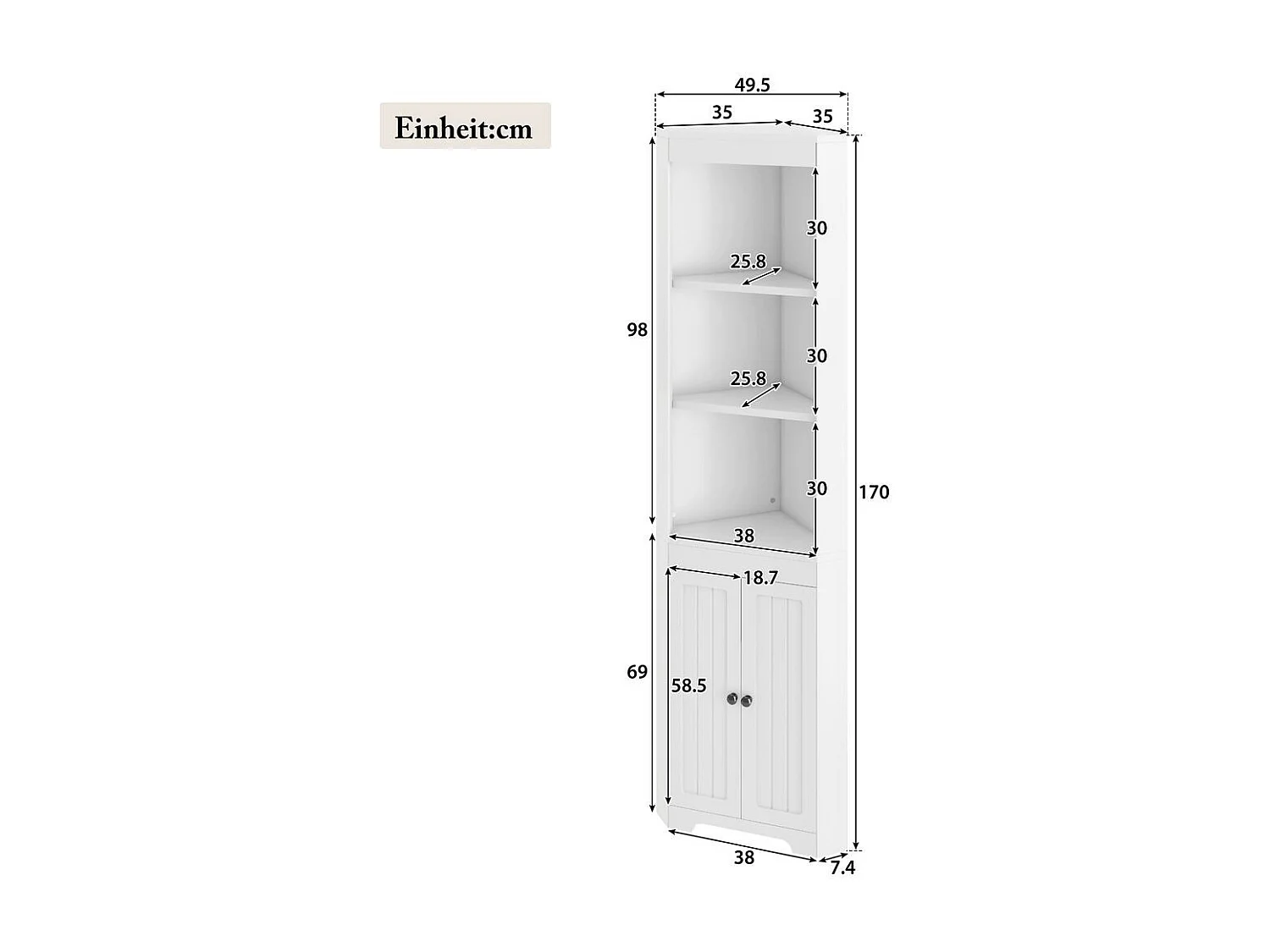 Colonne salle de bain portes battantes résistantes à l'humidité étagères coulissantes blanc