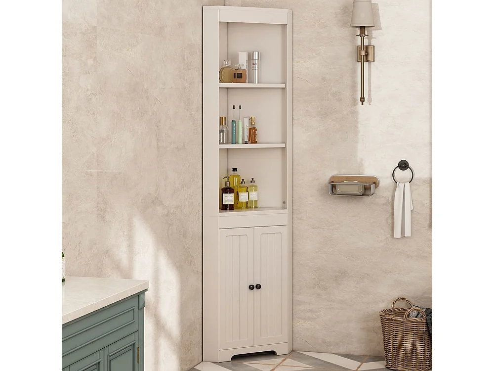 Colonne salle de bain portes battantes résistantes à l'humidité étagères coulissantes blanc