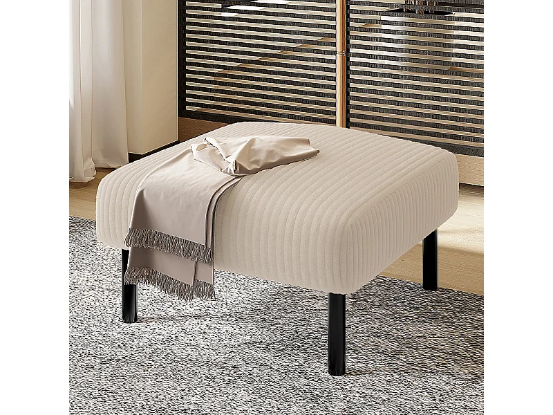 Hoogwaardige kruk corduroy metalen structuur ultiem comfort veelzijdig voetensteun poef tafel snelle montage beige
