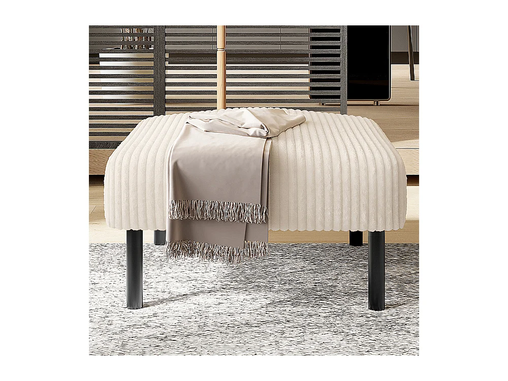 Hoogwaardige kruk corduroy metalen structuur ultiem comfort veelzijdig voetensteun poef tafel snelle montage beige