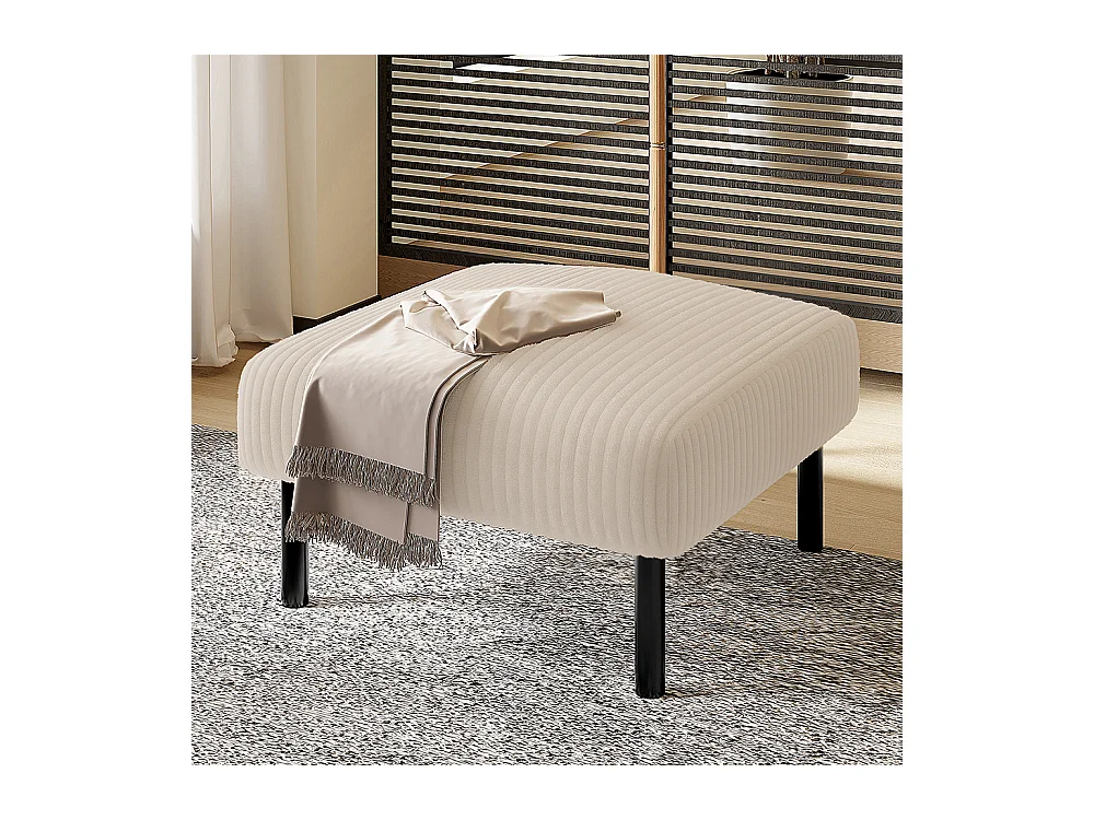 Tabouret haut de gamme velours côtelé structure métallique confort ultime polyvalent repose-pieds pouf table montage rapide beige
