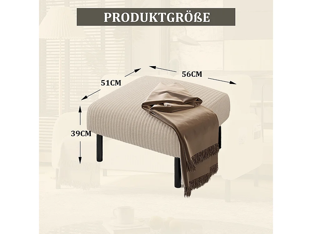 Hoogwaardige kruk corduroy metalen structuur ultiem comfort veelzijdig voetensteun poef tafel snelle montage beige