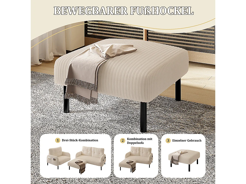 Hoogwaardige kruk corduroy metalen structuur ultiem comfort veelzijdig voetensteun poef tafel snelle montage beige