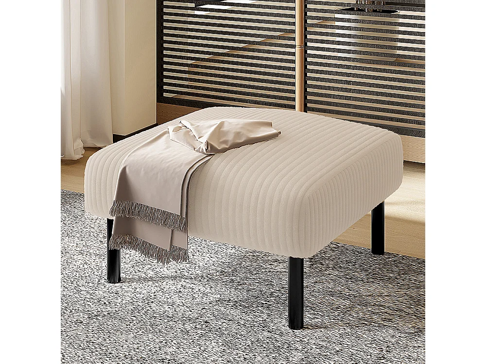 Tabouret haut de gamme velours côtelé structure métallique confort ultime polyvalent repose-pieds pouf table montage rapide beige