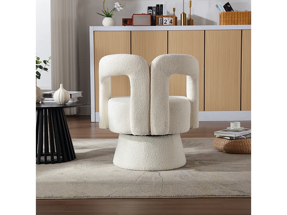 360° draaibare bijzetstoel rond breed zachte stoffen bekleding beige meerdere stuks