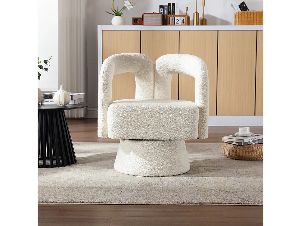 360° draaibare bijzetstoel rond breed zachte stoffen bekleding beige meerdere stuks