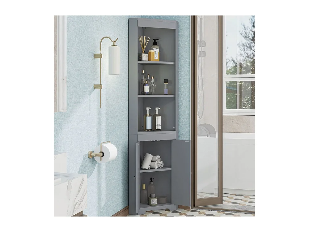 Colonne salle de bain portes battantes résistantes à l'humidité étagères coulissantes gris