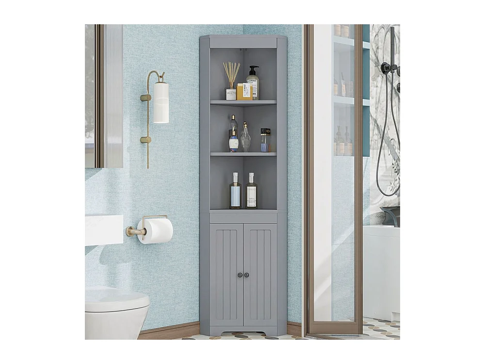 Colonne salle de bain portes battantes résistantes à l'humidité étagères coulissantes gris