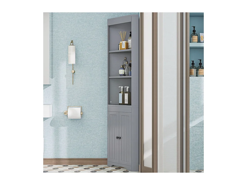 Colonne salle de bain portes battantes résistantes à l'humidité étagères coulissantes gris