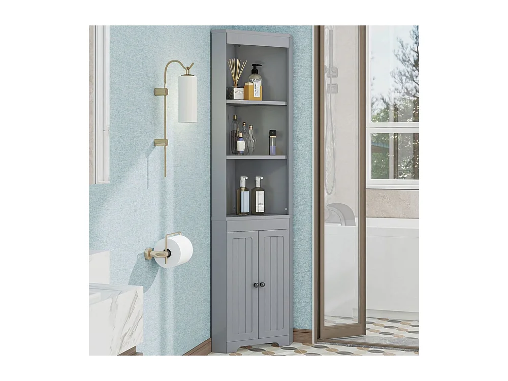 Colonne salle de bain portes battantes résistantes à l'humidité étagères coulissantes gris