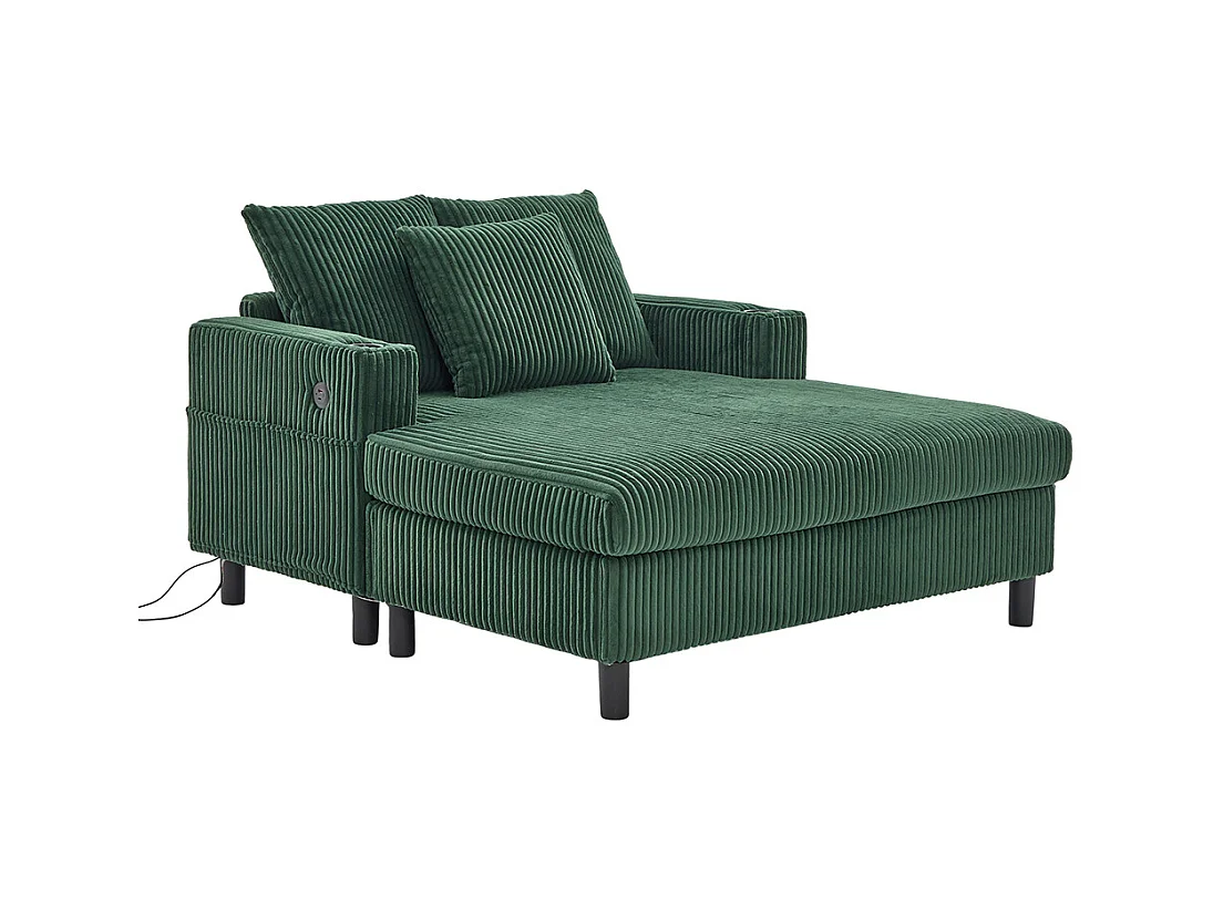 Fauteuil longue généreux moelleux porte-gobelets ports USB éclairage LED intégré salon chambre véranda vert émeraude