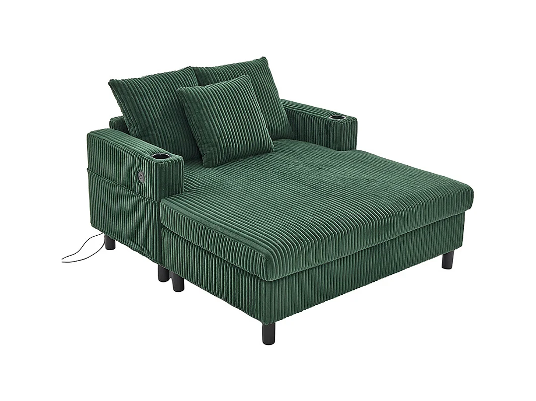 Fauteuil longue généreux moelleux porte-gobelets ports USB éclairage LED intégré salon chambre véranda vert émeraude