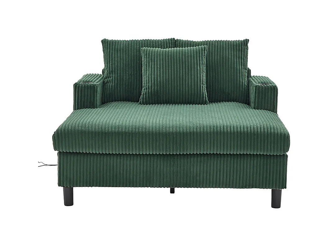 Fauteuil longue généreux moelleux porte-gobelets ports USB éclairage LED intégré salon chambre véranda vert émeraude