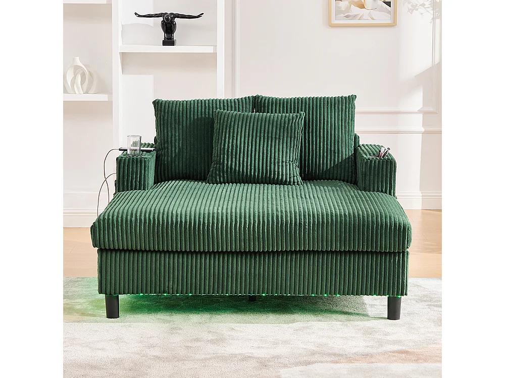 Lange zachte fauteuil met bekerhouders USB-poorten en geïntegreerde ledverlichting voor in de woonkamer slaapkamer of veranda smaragdgroen