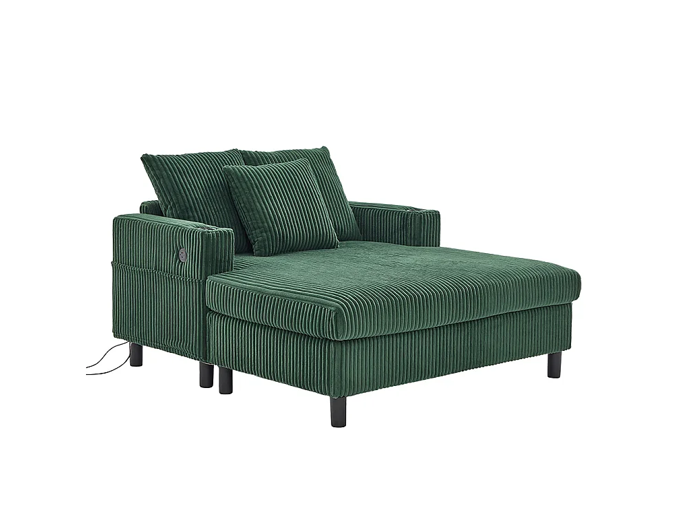 Lange zachte fauteuil met bekerhouders USB-poorten en geïntegreerde ledverlichting voor in de woonkamer slaapkamer of veranda smaragdgroen