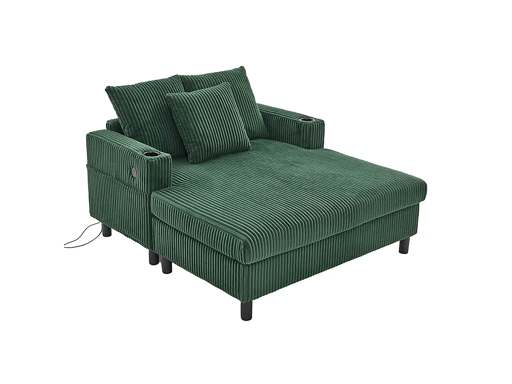 Lange zachte fauteuil met bekerhouders USB-poorten en geïntegreerde ledverlichting voor in de woonkamer slaapkamer of veranda smaragdgroen