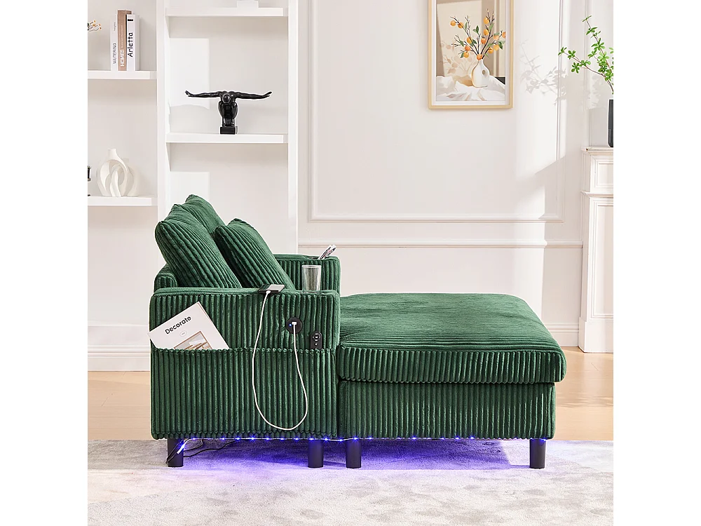 Lange zachte fauteuil met bekerhouders USB-poorten en geïntegreerde ledverlichting voor in de woonkamer slaapkamer of veranda smaragdgroen