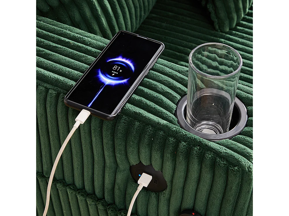 Lange zachte fauteuil met bekerhouders USB-poorten en geïntegreerde ledverlichting voor in de woonkamer slaapkamer of veranda smaragdgroen