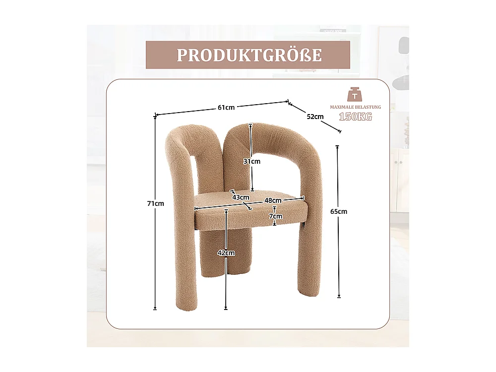 Ergonomische fauteuil van topkwaliteit met exclusieve Teddy-bekleding uniek ontwerp maximale rugsteun en comfort bruin