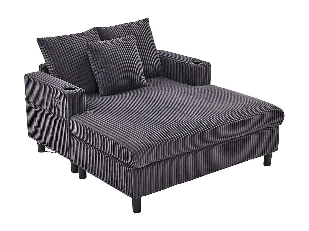 Lange zachte fauteuil met bekerhouders USB-poorten en geïntegreerde ledverlichting voor in de woonkamer slaapkamer of veranda donkergrijs