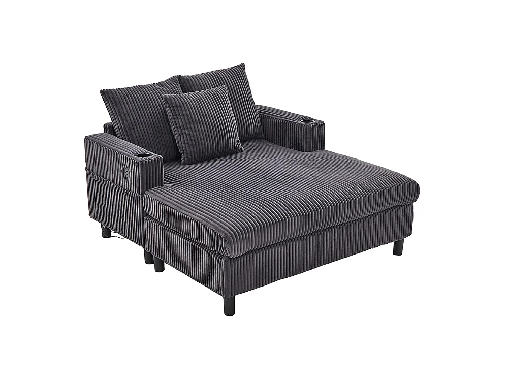 Lange zachte fauteuil met bekerhouders USB-poorten en geïntegreerde ledverlichting voor in de woonkamer slaapkamer of veranda donkergrijs