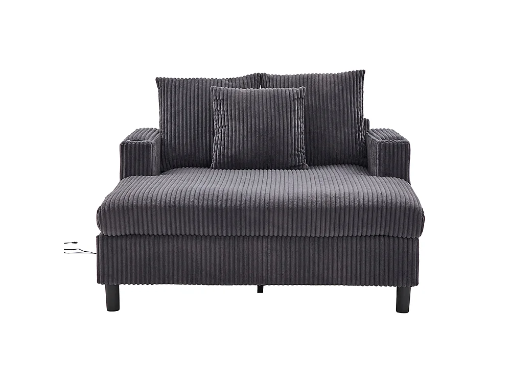 Lange zachte fauteuil met bekerhouders USB-poorten en geïntegreerde ledverlichting voor in de woonkamer slaapkamer of veranda donkergrijs