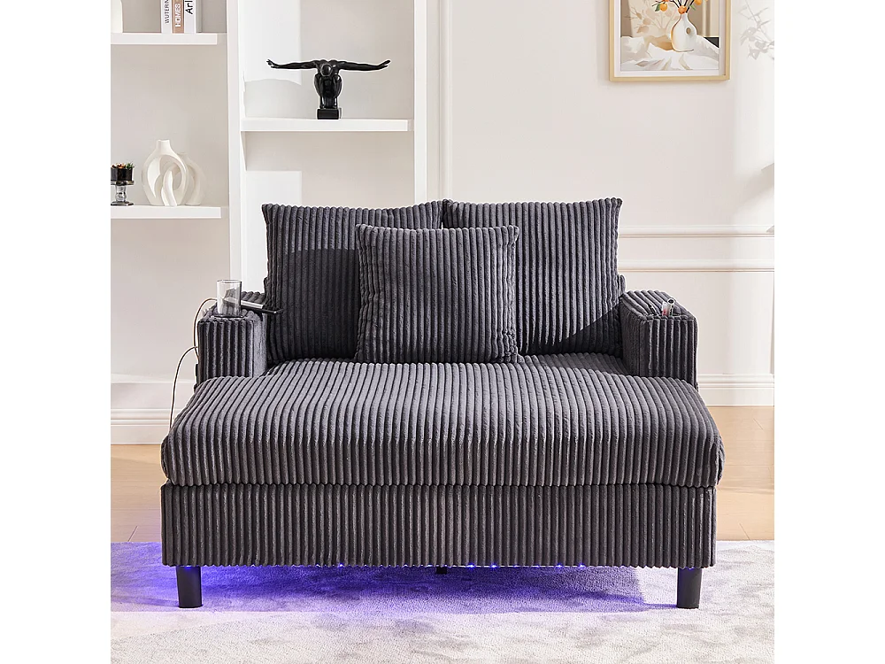 Lange zachte fauteuil met bekerhouders USB-poorten en geïntegreerde ledverlichting voor in de woonkamer slaapkamer of veranda donkergrijs