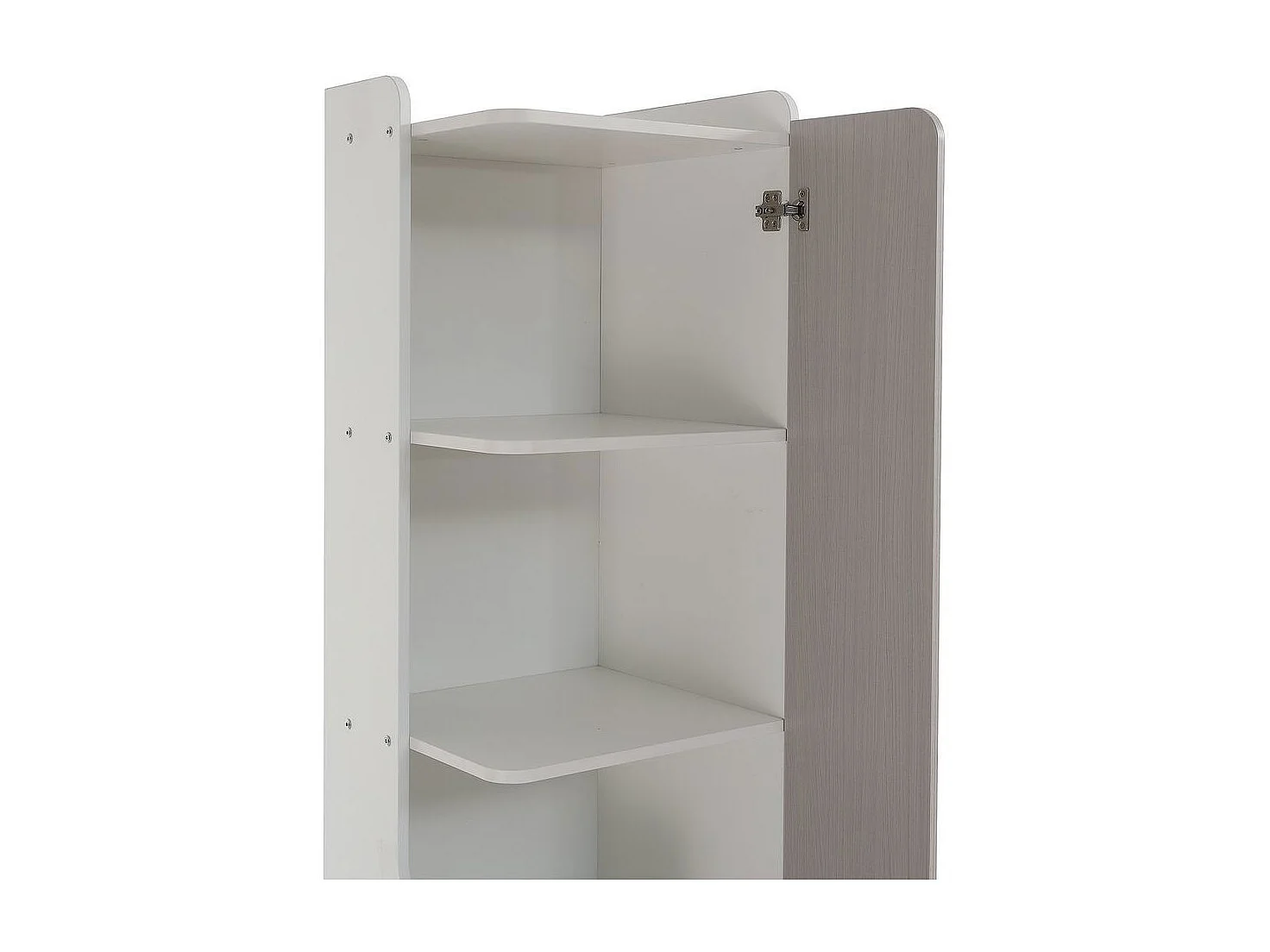 Bibliothèque étagère adolescents porte L tiroir armoires rangement portes charnières boutons métalliques carrés MDF blanc orme clair gris