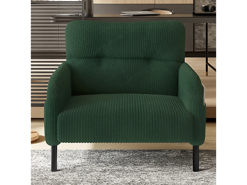 Fauteuil velours confortable accoudoirs poches latérales structure solide multipièce salon chambre bureau vert émeraude