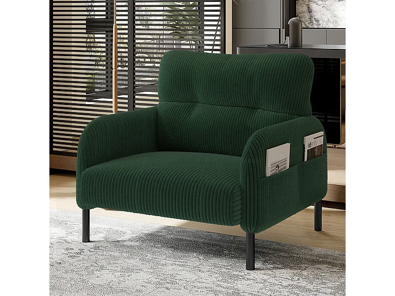 Comfortabele fluwelen fauteuil met armleuningen zijvakken stevige structuur meerdere delen woonkamer slaapkamer kantoor smaragdgroen