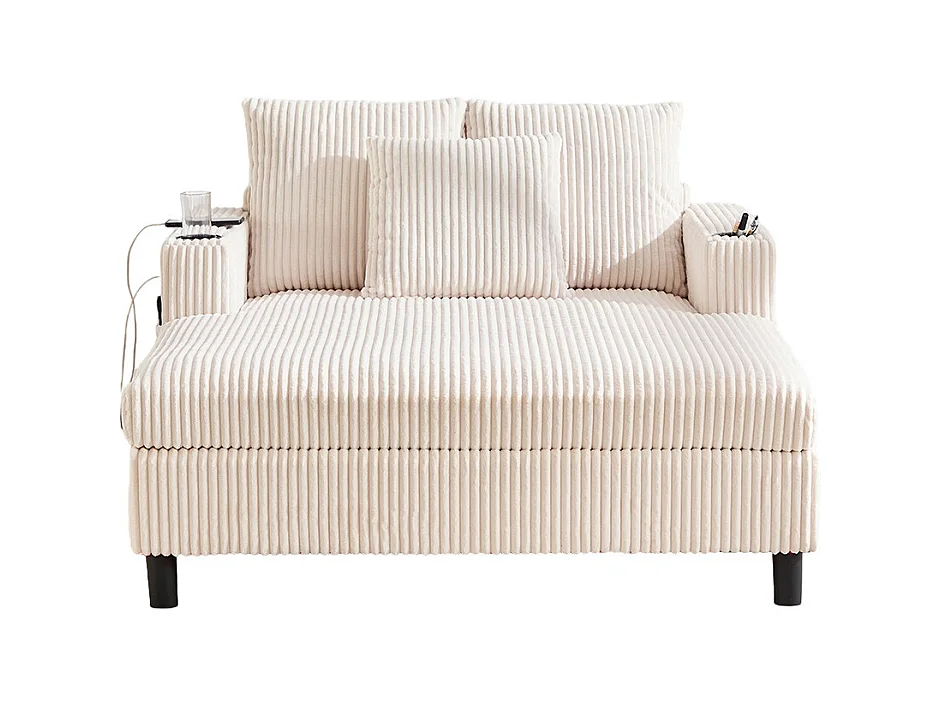 Fauteuil longue généreux moelleux porte-gobelets ports USB éclairage LED intégré salon chambre véranda beige