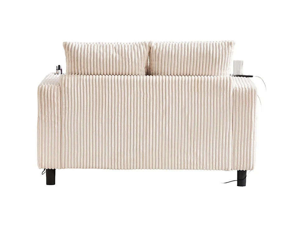 Fauteuil longue généreux moelleux porte-gobelets ports USB éclairage LED intégré salon chambre véranda beige