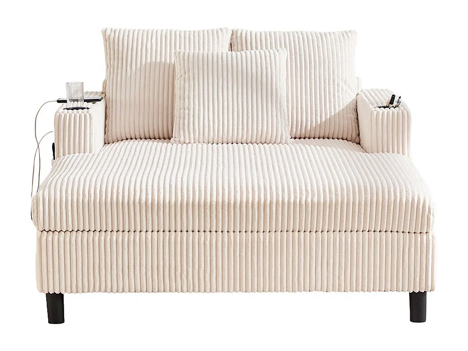 Fauteuil longue généreux moelleux porte-gobelets ports USB éclairage LED intégré salon chambre véranda beige